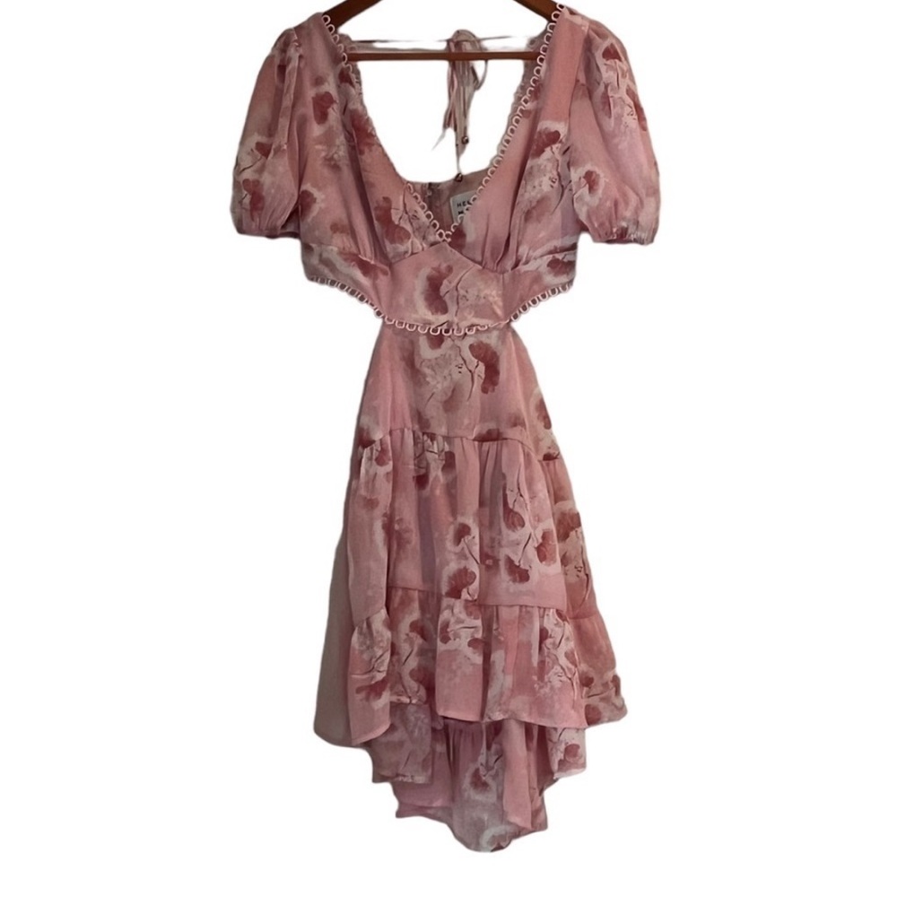 Women's Hello Molly Pink Floral Print Short Sleeve Cut Out Dress